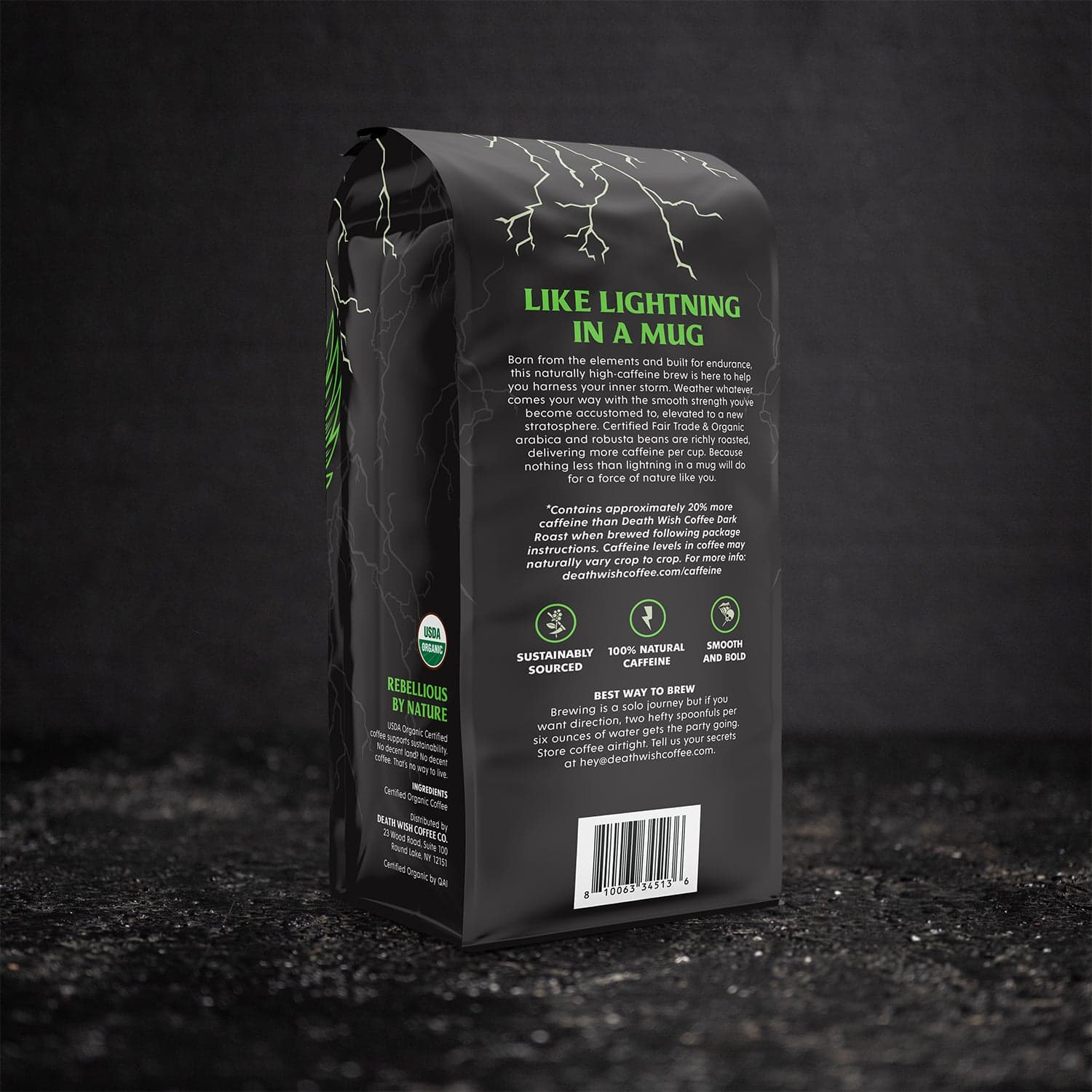 Power Surge Coffee, back of bag