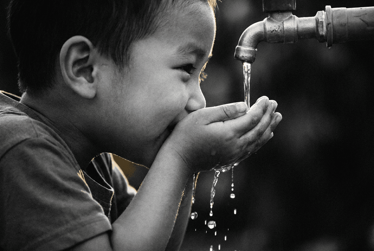 Child drinking clean water